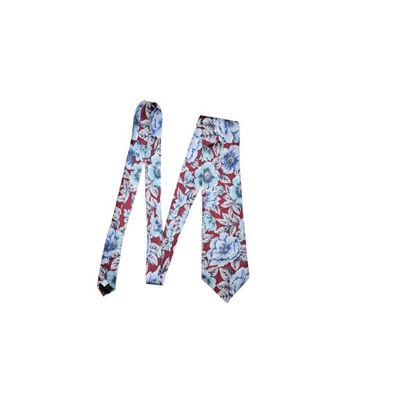 Vintage Wembley 100% Silk Red and Blue Floral Tie - Picture 1 of 7